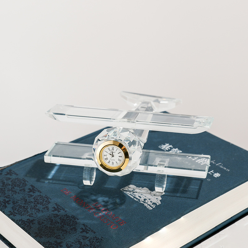Noble Manufacturer Crystal Aircraft Airplane Clock Business Gift Customized  Logo Office Desk Decoration Trophy Award Hand Craft