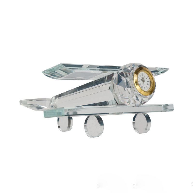 Noble Manufacturer Crystal Aircraft Airplane Clock Business Gift Customized  Logo Office Desk Decoration Trophy Award Hand Craft