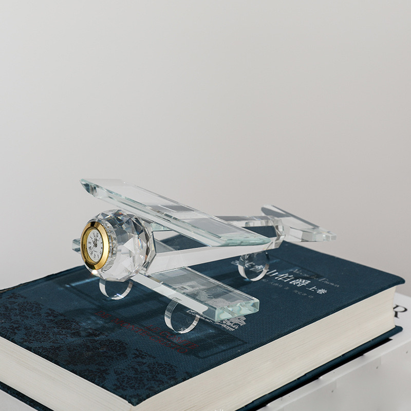 Noble Manufacturer Crystal Aircraft Airplane Clock Business Gift Customized  Logo Office Desk Decoration Trophy Award Hand Craft
