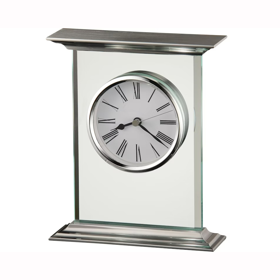 Noble Manufacturer Glass Clock With Metal Base Business Gift Customized Logo Office Decoration Trophy Award Hand Craft Plaque