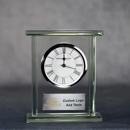 Noble Manufacturer's Customized Crystal Jade Glass Clock Sports-Themed Office Decoration Bespoke Logo Handcrafted Trophy Award