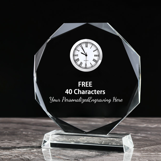 Noble Manufacturer's Customized Crystal Jade Glass Clock Sports-Themed Office Decoration Bespoke Logo Handcrafted Trophy Award