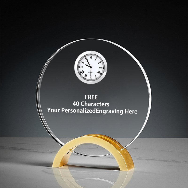 Noble Manufacturer's Customized Crystal Jade Glass Clock Sports-Themed Office Decoration Bespoke Logo Handcrafted Trophy Award