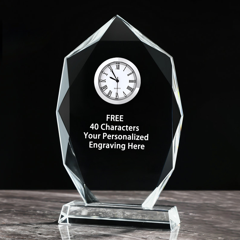 Noble Manufacturer's Customized Crystal Jade Glass Clock Sports-Themed Office Decoration Bespoke Logo Handcrafted Trophy Award