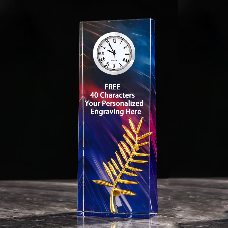 Noble Manufacturer's Customized Crystal Jade Glass Clock Sports-Themed Office Decoration Bespoke Logo Handcrafted Trophy Award